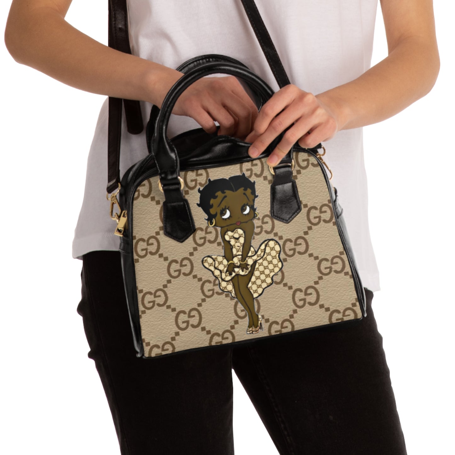 G-Fashion Designer Monogram Shoulder Handbag — Vintage Beige GG Pattern
