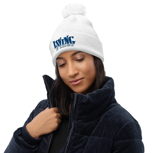 Living Finer Embroidery pom pom beanie