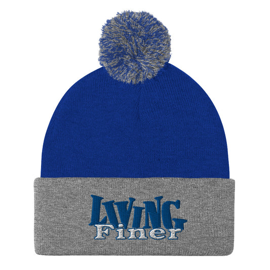 Living Finer Embroidery Pom-Pom Beanie