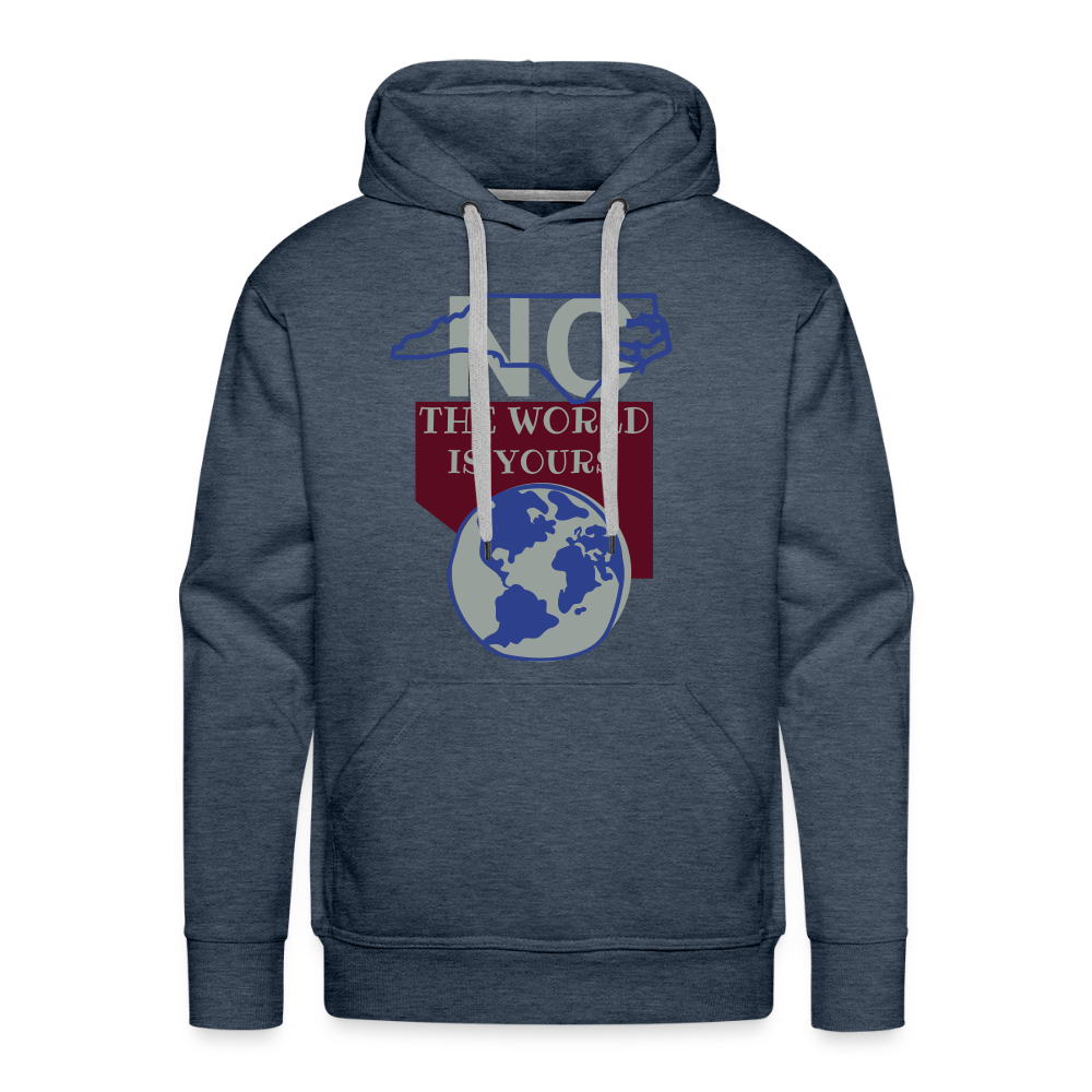 North Carolina - The World Is Yours Premium Hoodie by Bear Minimal  Printed in flex vinyl - heather denim
