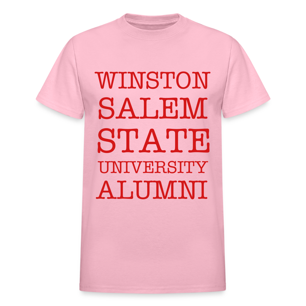 WSSU Alumni T-Shirt (Red Lettering) by Gildan - light pink