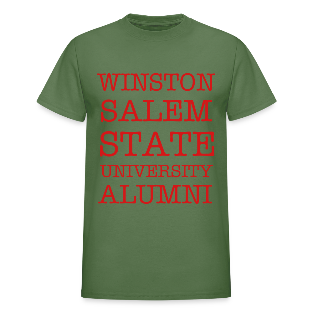 WSSU Alumni T-Shirt (Red Lettering) by Gildan - military green