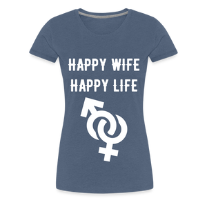 Happy Wife Fitted Cotton/Poly T-Shirt by Next Level - heather blue